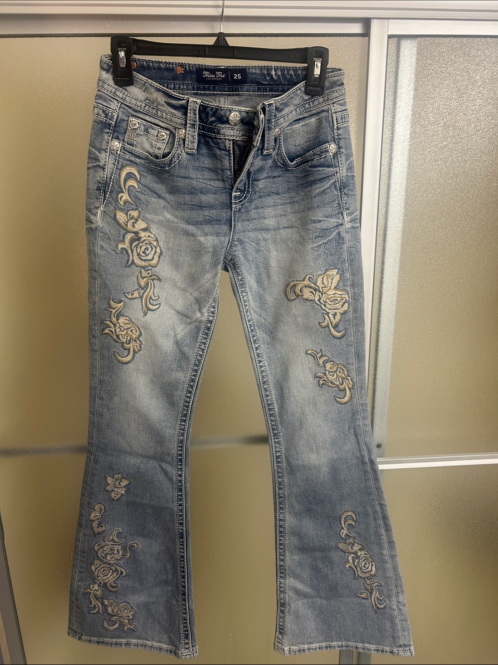 Miss Me Light Blue Embroidered Flare Jeans